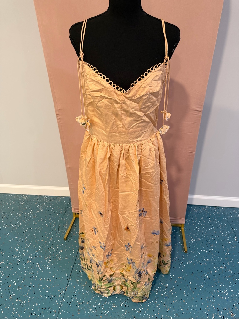 En Saison Peach Floral Maxi Dress with Spaghetti Ties